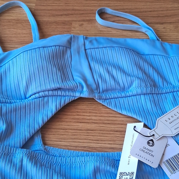 P NWT ladies one piece cut out style swimsuit  Light blue by Sanctuary MSRP $125 - Picture 5 of 8